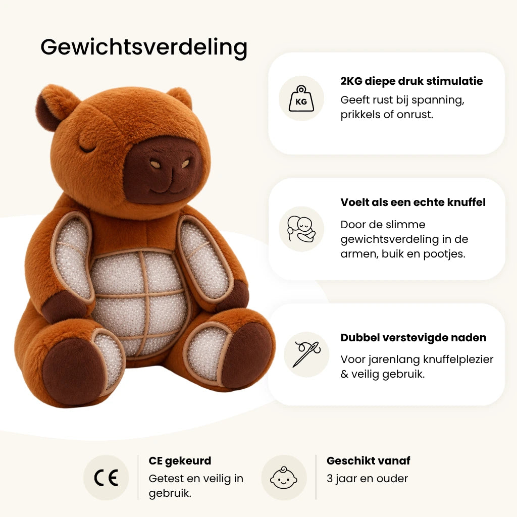 Huggle Buddy Capybara Verzwaringsknuffel (2kg) gewichtsverdeling