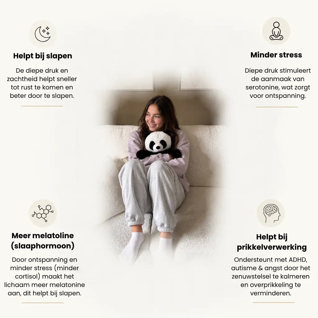Huggle Buddy Panda Verzwaringsknuffel (2kg) helpt bij
