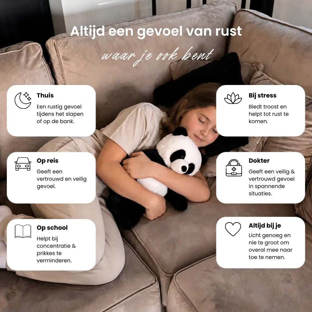 Huggle Buddy Panda Verzwaringsknuffel (2kg) helpt bij